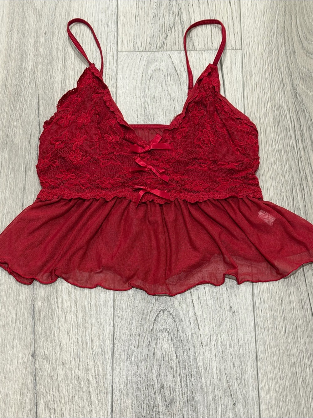 Red Mesh camisole Babydoll Top